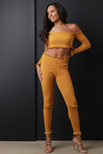 Load image into Gallery viewer, Rib Knit Ruffle Bardot Crop Top and Leggings Sett