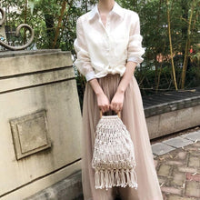 Load image into Gallery viewer, Casual Fishnet Tassel Rattan Bag Rattan Bags black / with Lining