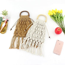 Load image into Gallery viewer, Casual Fishnet Tassel Rattan Bag Rattan Bags black / with Lining