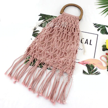 Load image into Gallery viewer, Casual Fishnet Tassel Rattan Bag Rattan Bags black / with Lining