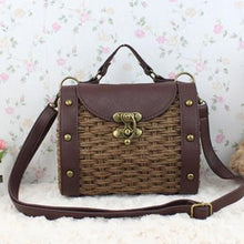 Load image into Gallery viewer, Casually Elegant Rattan & Faux Leather Bag Rattan Bags Brown