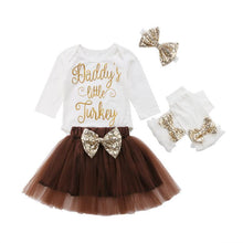 Load image into Gallery viewer, loomrack Baby Girl Thanksgiving Tutu Dress Leg Warmers - Daddy's Little Turkey 4-Piece Set Baby Clothes