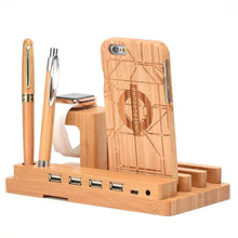 Load image into Gallery viewer, loomrack Bamboo Tech Docking Stand Organizer & Charger Mobile Phone Holders & Stands
