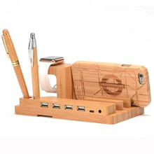 Load image into Gallery viewer, loomrack Bamboo Tech Docking Stand Organizer & Charger Mobile Phone Holders & Stands