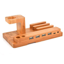 Load image into Gallery viewer, loomrack Bamboo Tech Docking Stand Organizer & Charger Mobile Phone Holders & Stands