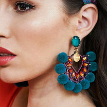 Load image into Gallery viewer, loomrack Bohemian Drop Dangle Pom Pom Earrings Drop Earrings