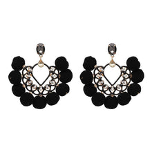 Load image into Gallery viewer, loomrack Bohemian Drop Dangle Pom Pom Earrings Drop Earrings Black