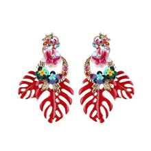 Load image into Gallery viewer, loomrack Bohemian Floral Leaf Drop Earrings Drop Earrings Red