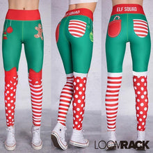 Load image into Gallery viewer, loomrack Christmas Leggings - High Waist Elf Squad Green Polka Dot Stripe Leggings