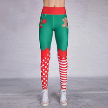 Load image into Gallery viewer, loomrack Christmas Leggings - High Waist Elf Squad Green Polka Dot Stripe Leggings