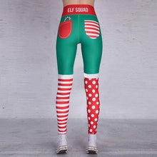 Load image into Gallery viewer, loomrack Christmas Leggings - High Waist Elf Squad Green Polka Dot Stripe Leggings