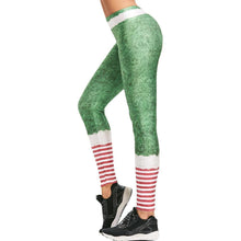 Load image into Gallery viewer, loomrack Christmas Leggings - High Waist Green Belted Stripe Leggings