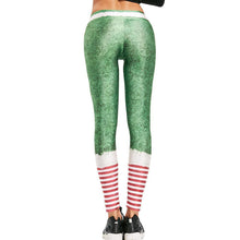 Load image into Gallery viewer, loomrack Christmas Leggings - High Waist Green Belted Stripe Leggings