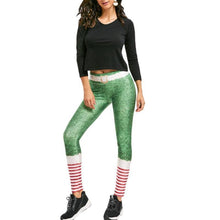 Load image into Gallery viewer, loomrack Christmas Leggings - High Waist Green Belted Stripe Leggings