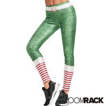 Load image into Gallery viewer, loomrack Christmas Leggings - High Waist Green Belted Stripe Leggings Green / M