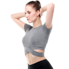 Load image into Gallery viewer, loomrack Criss-Cross Short Sleeve Crop Workout Top Yoga Shirts