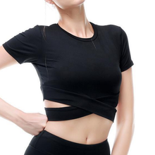 Load image into Gallery viewer, loomrack Criss-Cross Short Sleeve Crop Workout Top Yoga Shirts Black / S