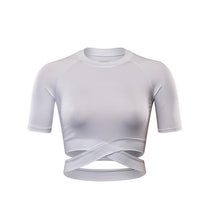 Load image into Gallery viewer, loomrack Criss-Cross Short Sleeve Crop Workout Top Yoga Shirts White / S