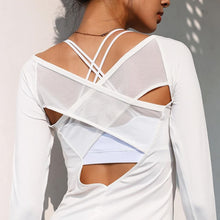 Load image into Gallery viewer, loomrack Cross Mesh Open Back Long Sleeve Fitness Top Yoga Shirts