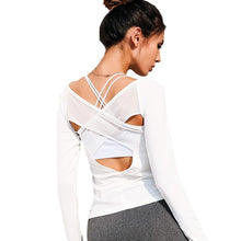 Load image into Gallery viewer, loomrack Cross Mesh Open Back Long Sleeve Fitness Top Yoga Shirts
