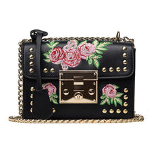 Load image into Gallery viewer, loomrack Leather Embroidered Crossbody Bag Shoulder Bags Black