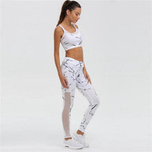 Load image into Gallery viewer, loomrack Marbled White Mesh Crop 2-Piece Yoga Set Yoga Sets