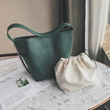 Load image into Gallery viewer, loomrack PU Leather Bucket Bag Top Handle Bags Green