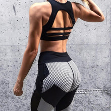 Load image into Gallery viewer, loomrack Push Up Geometric Side Mesh Checkered Black & White Leggings Leggings