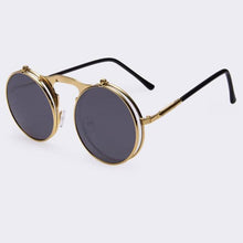 Load image into Gallery viewer, loomrack Round Steampunk Sunglasses for Men Sunglasses Black Gold