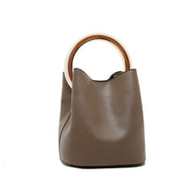Load image into Gallery viewer, loomrack Round Wooden Handle Bucket Bag Shoulder Bags Dark Khaki