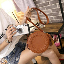Load image into Gallery viewer, loomrack Round Woven Crossbody Bag Cross Body Bags Brown
