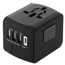 Load image into Gallery viewer, loomrack The Best Universal Travel Adapter for International Jet-Setters Travel Accessories Black 3-USB/1-Type C