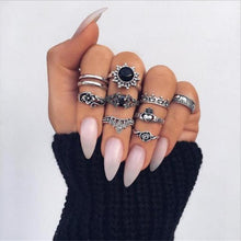 Load image into Gallery viewer, loomrack Vintage Bohemian Ring Sets Rings N16-Set9 2Black Hear