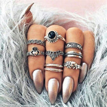 Load image into Gallery viewer, loomrack Vintage Bohemian Ring Sets Rings N6-Set8 1Black Heart