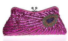 Load image into Gallery viewer, loomrack Vintage Peacock Sequin Evening Bag Evening Bags Hot Pink