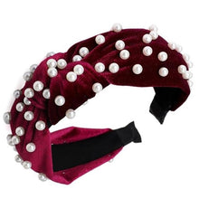 Load image into Gallery viewer, Pearl Bohemian Velvet Knot Hairband Hair Accessories Burgundy