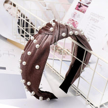Load image into Gallery viewer, Pearl Bohemian Velvet Knot Hairband Hair Accessories Chocolate