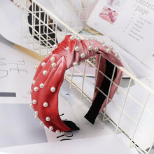Load image into Gallery viewer, Pearl Bohemian Velvet Knot Hairband Hair Accessories Coral Red