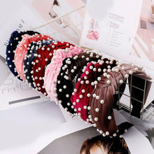 Load image into Gallery viewer, Pearl Bohemian Velvet Knot Hairband Headbands Black
