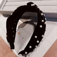 Load image into Gallery viewer, Pearl Bohemian Velvet Knot Hairband Headbands Black
