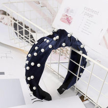 Load image into Gallery viewer, Pearl Bohemian Velvet Knot Hairband Headbands Blue