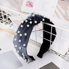 Load image into Gallery viewer, Pearl Bohemian Velvet Knot Hairband Headbands Gray