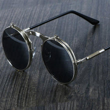 Load image into Gallery viewer, Steampunk Vintage Round Flip Frame Sunglasses Sunglasses black