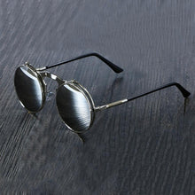 Load image into Gallery viewer, Steampunk Vintage Round Flip Frame Sunglasses Sunglasses black