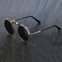 Load image into Gallery viewer, Steampunk Vintage Round Flip Frame Sunglasses Sunglasses gold black