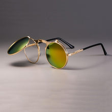 Load image into Gallery viewer, Steampunk Vintage Round Flip Frame Sunglasses Sunglasses gold gold red