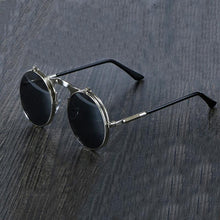 Load image into Gallery viewer, Steampunk Vintage Round Flip Frame Sunglasses Sunglasses silver black