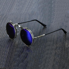 Load image into Gallery viewer, Steampunk Vintage Round Flip Frame Sunglasses Sunglasses silver blue