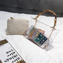 Load image into Gallery viewer, Transparent Rattan Bag with Bamboo Handle Rattan Bags Beige / 21cm x 13cm x 7cm