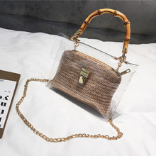 Load image into Gallery viewer, Transparent Rattan Bag with Bamboo Handle Rattan Bags Khaki / 21cm x 13cm x 7cm